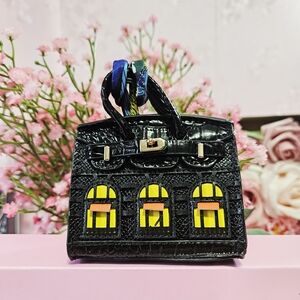 Mini Bag Charm- Black with Yellow Accent